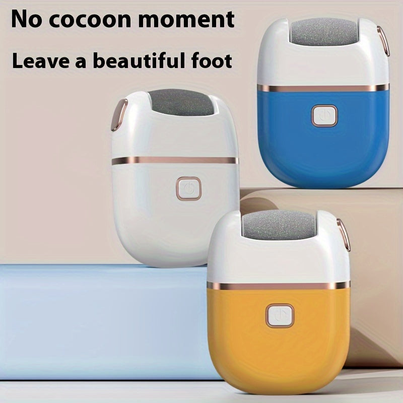 USB rechargeable electric foot file with 3 interchangeable heads for smooth feet, faux leather polishing, and cracked skin care.