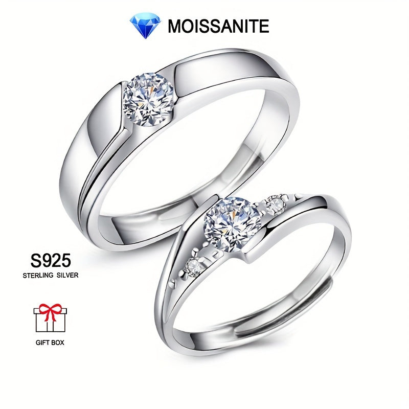 Pair of 0.5 Carat Elegant Silver Couple Rings with Rhinestone Accents - Perfect for Proposal, Engagement, Wedding, Valentine's Day, or Anniversary Gift. Romantic and Trendy Style - Made with 925 Sterling Silver Plating.