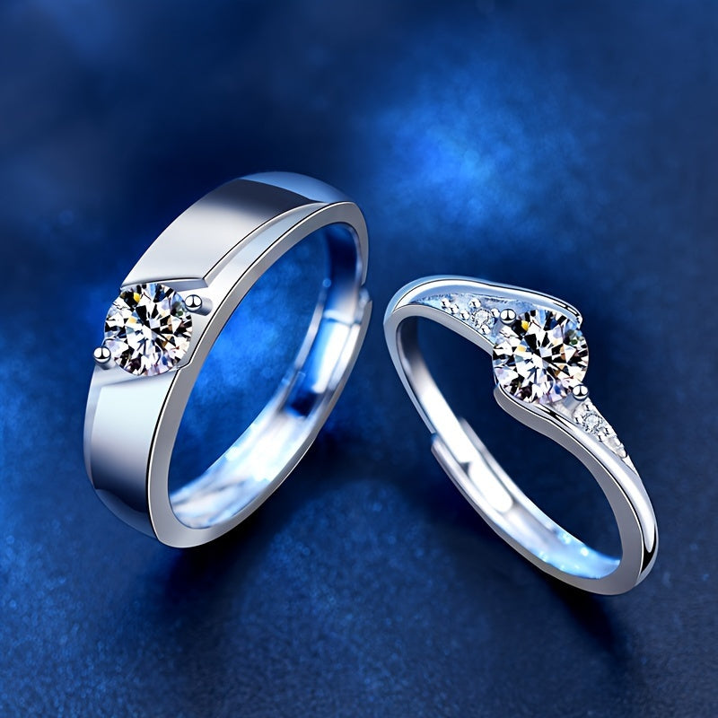 Pair of 0.5 Carat Elegant Silver Couple Rings with Rhinestone Accents - Perfect for Proposal, Engagement, Wedding, Valentine's Day, or Anniversary Gift. Romantic and Trendy Style - Made with 925 Sterling Silver Plating.