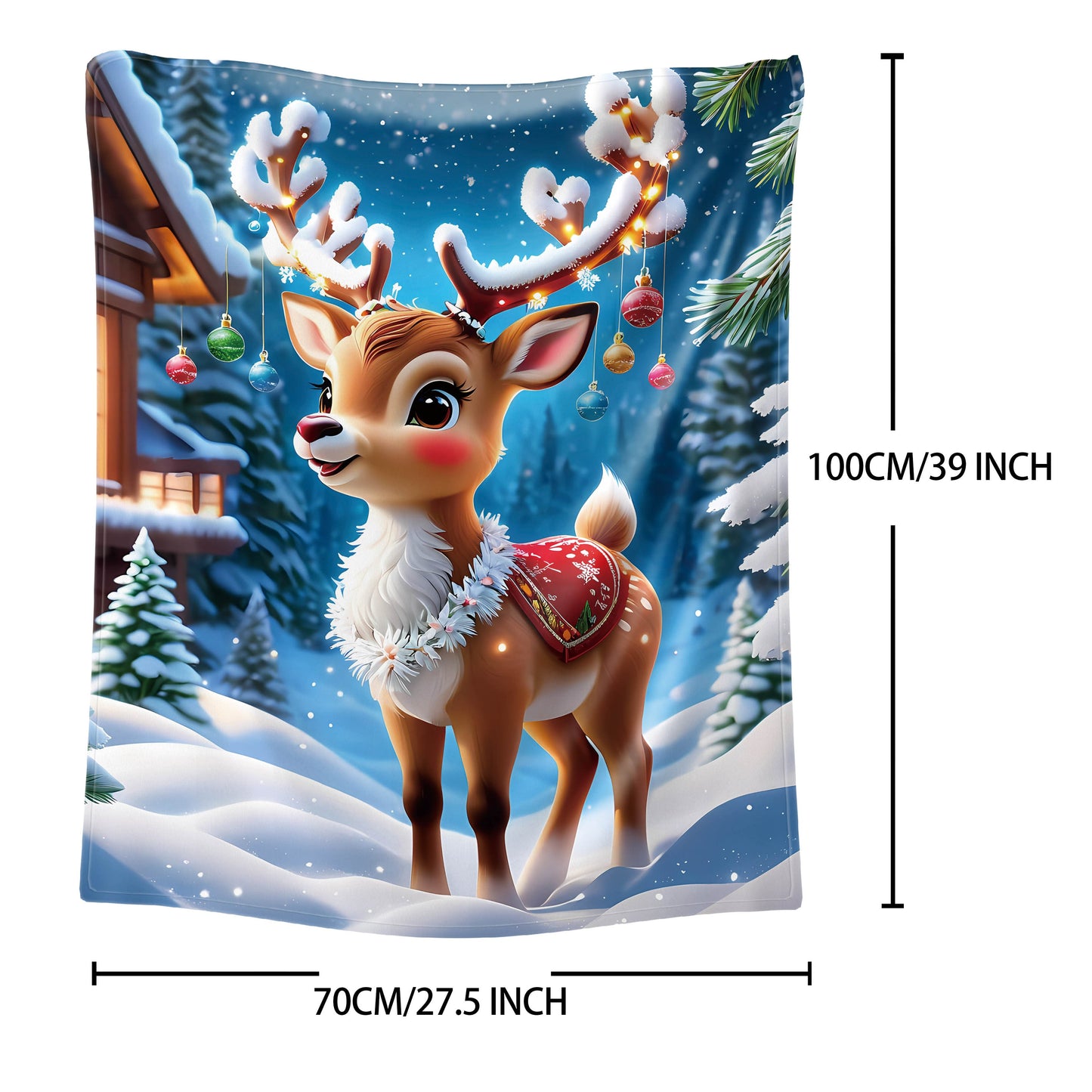 Soft and cozy Christmas Moose Flannel Blanket featuring a charming Mid-Century Style design in mixed colors. Made of 100% polyester, this lightweight blanket weighs between 200-250g per square meter and showcases a high-quality digital print. The knit