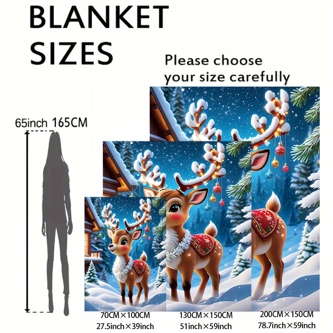 Soft and cozy Christmas Moose Flannel Blanket featuring a charming Mid-Century Style design in mixed colors. Made of 100% polyester, this lightweight blanket weighs between 200-250g per square meter and showcases a high-quality digital print. The knit