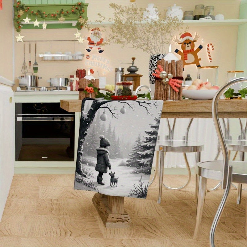 Contemporary Christmas Kitchen Towel: 1 Piece, 45.72x66.04 cm, Soft Polyester Fabric, Woven Design, Rectangular Shape, Machine Washable, Features a Fantasy Theme - Ideal for Drying Dishes