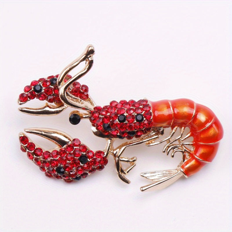 Elegant antique lobster brooch adorned with shimmering rhinestones and finished with enamel - Ideal for adding a touch of luxury to men's suits and accessories.