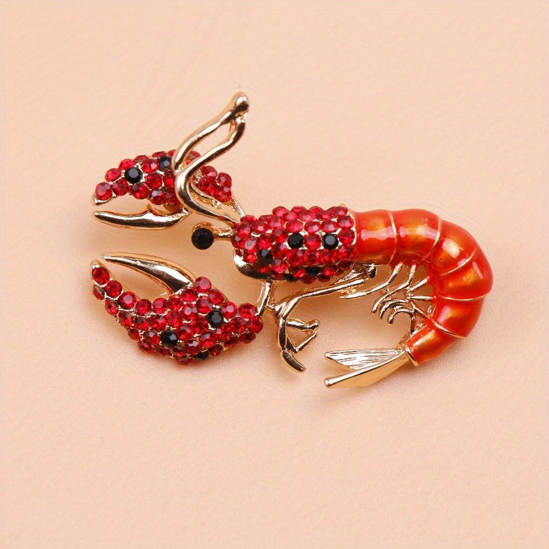 Elegant antique lobster brooch adorned with shimmering rhinestones and finished with enamel - Ideal for adding a touch of luxury to men's suits and accessories.