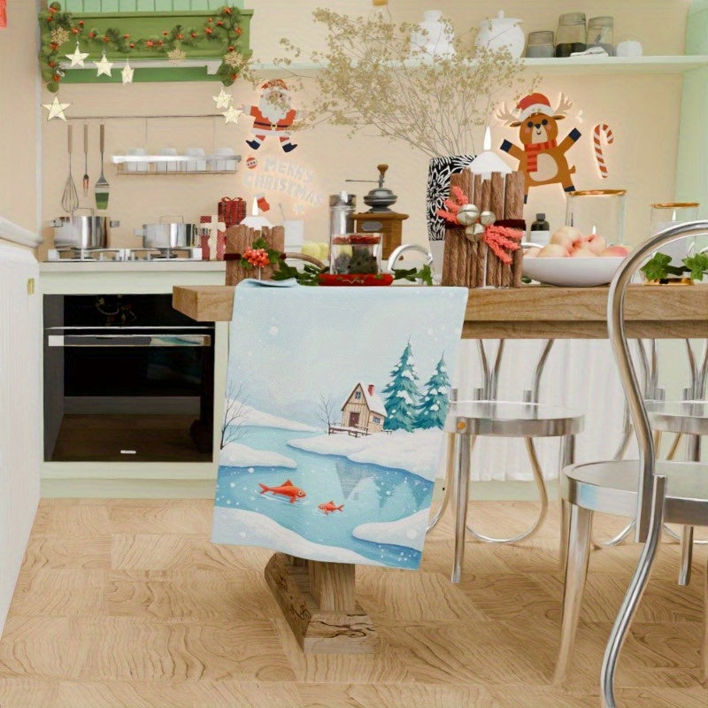 Get into the holiday spirit with this soft polyester Christmas kitchen towel! Measuring 45.72x66.04 cm, this contemporary dish cloth features a woven design with a soft touch. The fantasy theme adds a whimsical touch to your kitchen decor. Machine