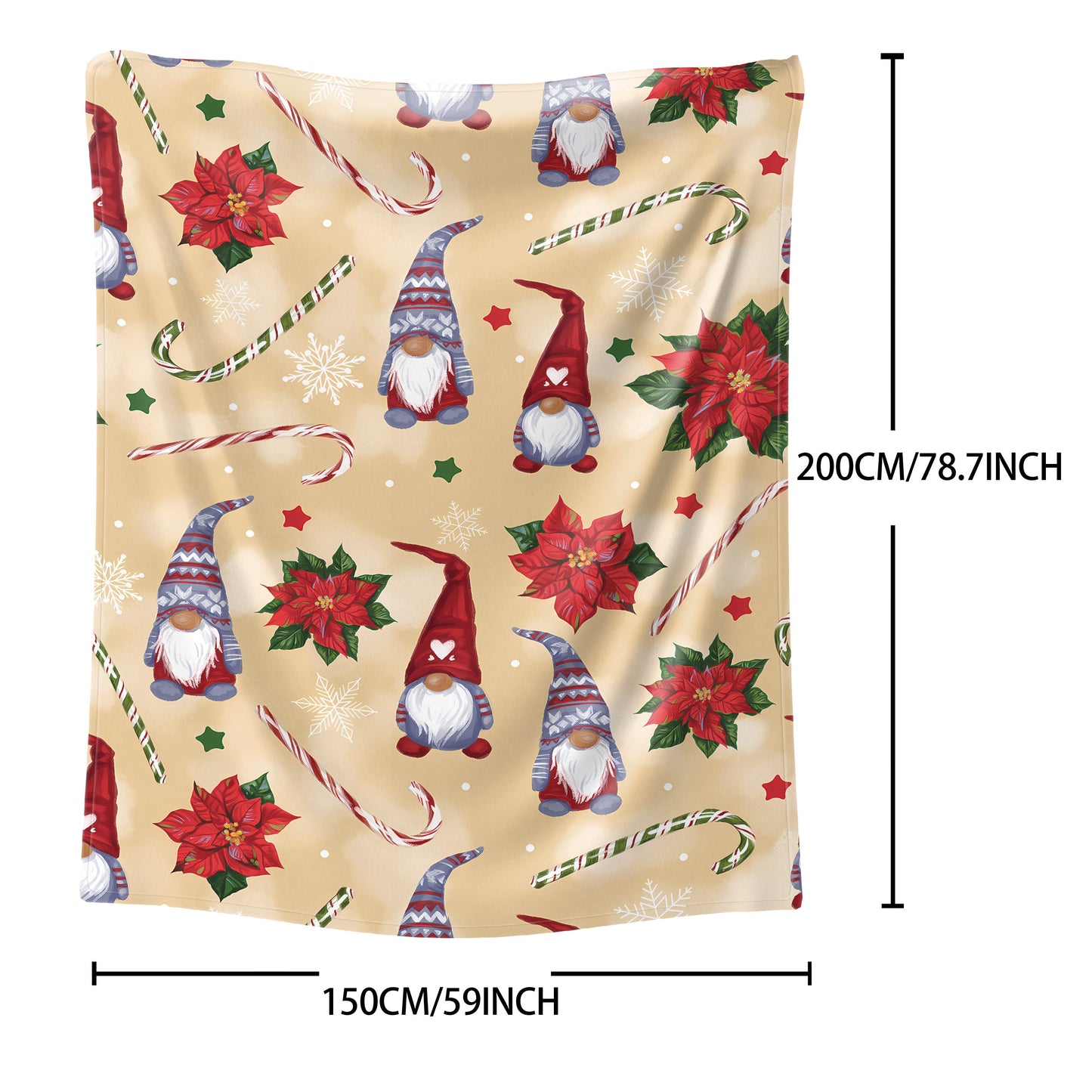 Mid-Century Style Christmas Gnome Pattern Flannel Throw Blanket -  Soft and Cozy Knitted Polyester Blanket, Perfect for Bed, Sofa, Office, or Camping. Lightweight Cover, All-Season Comfort.