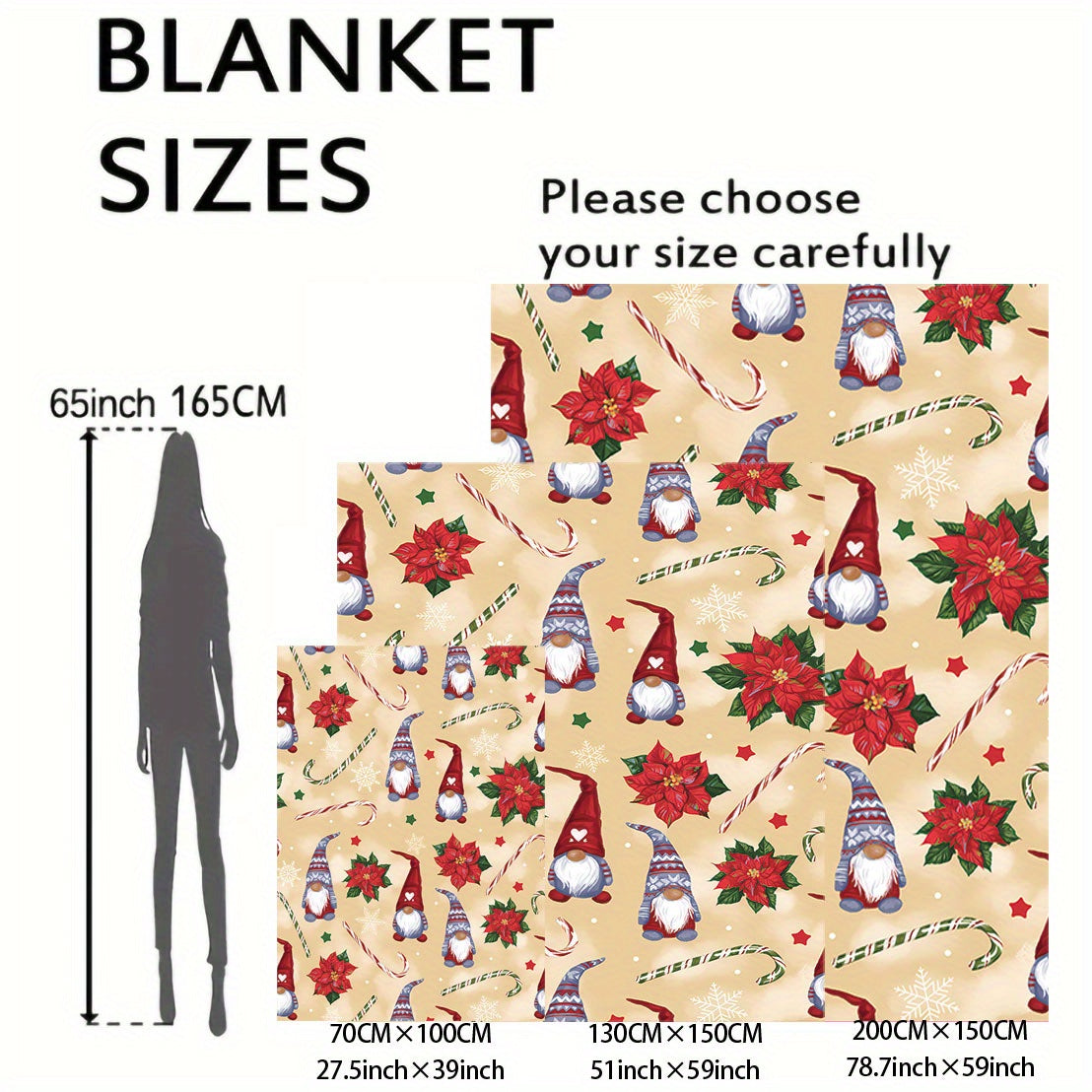 Mid-Century Style Christmas Gnome Pattern Flannel Throw Blanket -  Soft and Cozy Knitted Polyester Blanket, Perfect for Bed, Sofa, Office, or Camping. Lightweight Cover, All-Season Comfort.