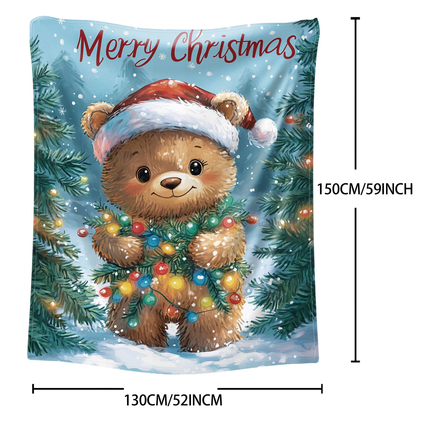 Christmas Bear Flannel Blanket - Soft and Cozy Throw for Bed, Sofa, Office, or Camping - Mixed Colors, Mid-Century Style - Digital Print - Made with Polyester Fabric - Lightweight at 200-250g per Square Kilogram - Perfect for All-Season Use