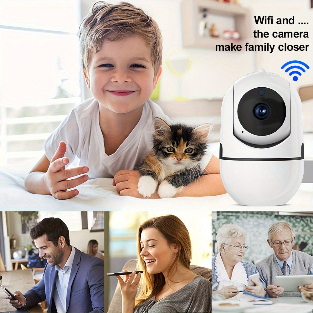 1080P HD Wireless Security Camera with 32G Card, featuring AI Human Tracking and Motion Detection. Includes 2.4GA Alarm Push, Video Monitoring, Bidirectional Audio, and PTZ capability. Perfect for indoor and outdoor use, ensuring intelligent home safety.