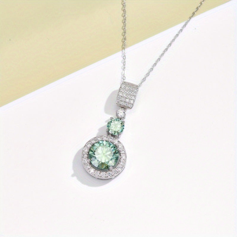 Elegant 925 Silvery Green Moissanite Pendant Necklace with Sparkling 6CT Stone - Ideal for Weddings, Gifts, and Boho-Chic Style