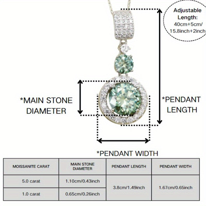 Elegant 925 Silvery Green Moissanite Pendant Necklace with Sparkling 6CT Stone - Ideal for Weddings, Gifts, and Boho-Chic Style