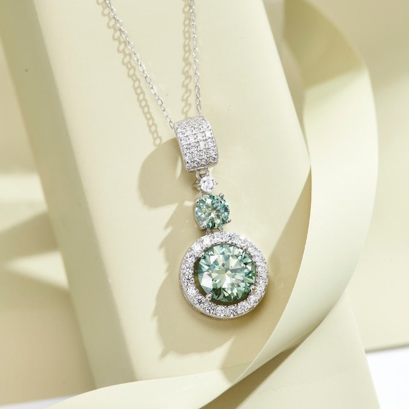 Elegant 925 Silvery Green Moissanite Pendant Necklace with Sparkling 6CT Stone - Ideal for Weddings, Gifts, and Boho-Chic Style