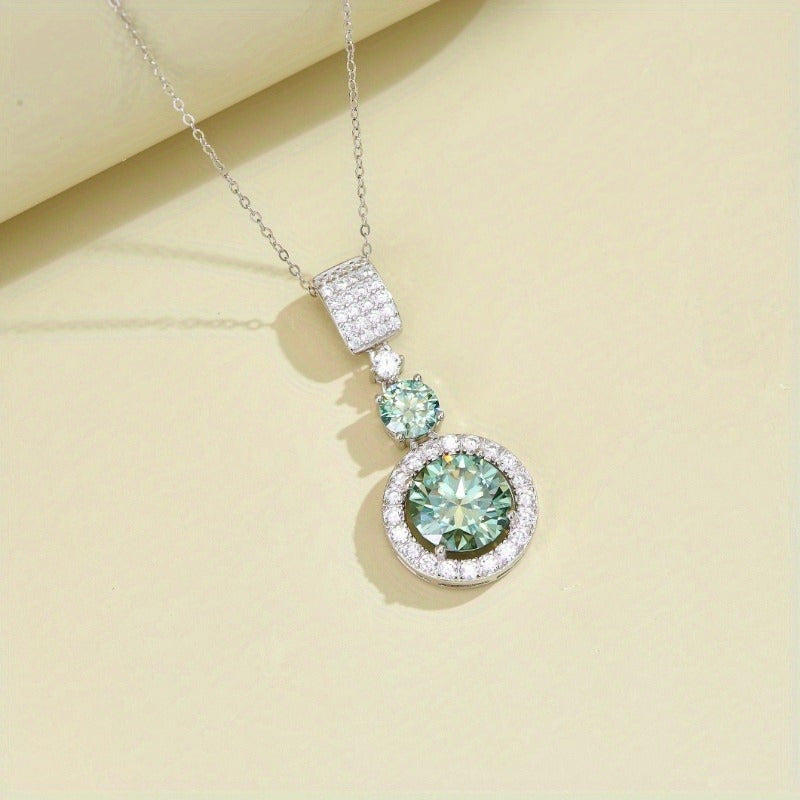 Elegant 925 Silvery Green Moissanite Pendant Necklace with Sparkling 6CT Stone - Ideal for Weddings, Gifts, and Boho-Chic Style