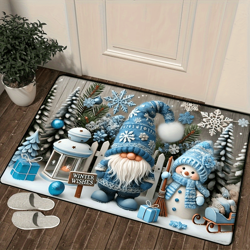 Get into the holiday spirit with our Christmas Gnome Doormat! This festive low pile rectangular entrance mat is non-slip and made of durable polyester fiber. It's easy to machine wash, making it perfect for the living room, bedroom, bathroom, or kitchen