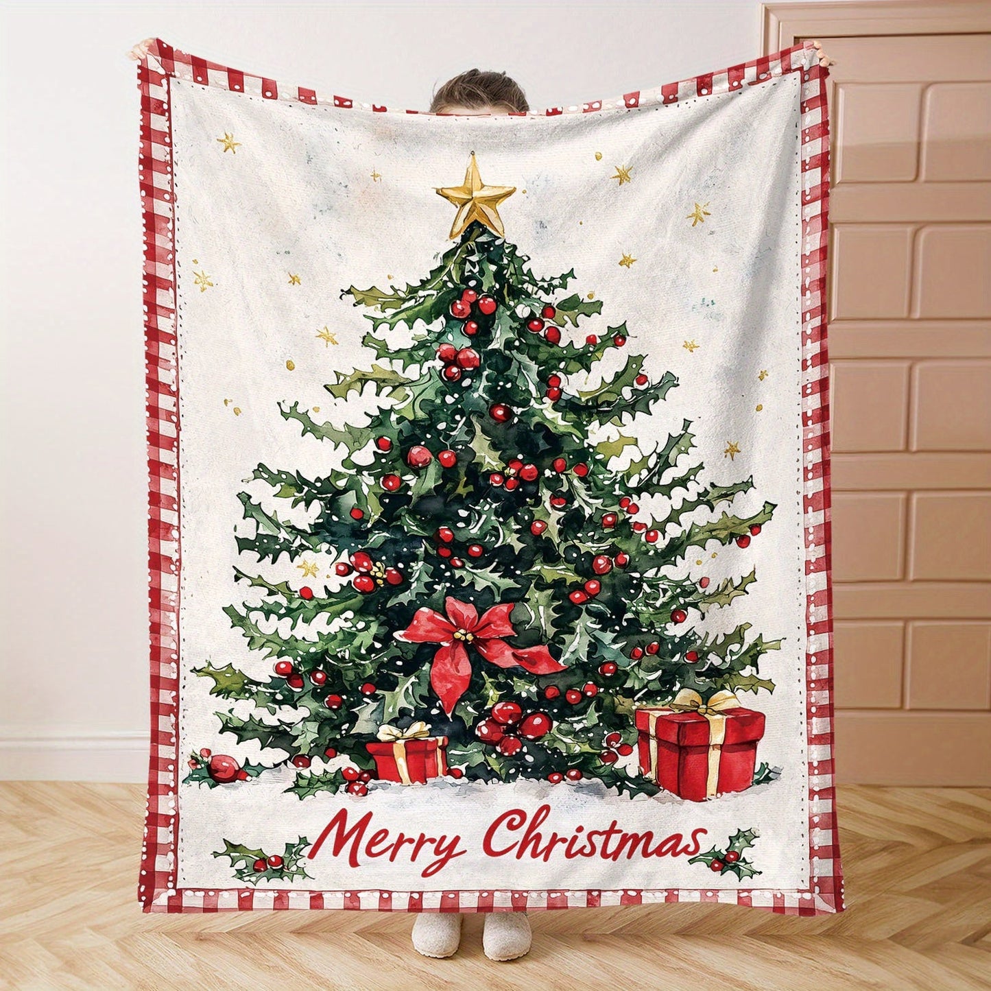 This cozy flannel throw blanket features a striking Mid-Century Style Christmas Tree design, perfect for adding a festive touch to your home decor. Made from soft knitted polyester, this blanket is ideal for all-season use and is perfect for snuggling up