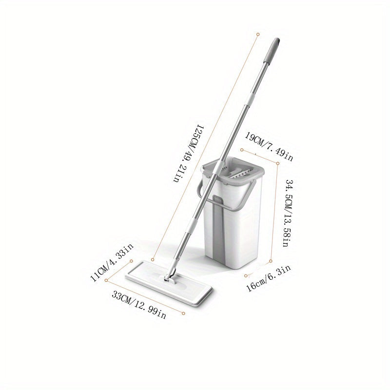 Introducing the Magic Rotary Mop: A stainless steel flat mop designed for effortless cleaning. This versatile mop can be used wet or dry, making it perfect for use in the living room, bedroom, bathroom, kitchen, and any other floor surface in your home.