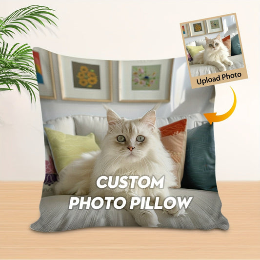 Customize your space with a personalized photo pillow cover measuring 45.72x45.72 cm. Made with soft and durable polyester, this machine washable cover is perfect for enhancing the decor of your bedroom or living room. It also makes an ideal gift for