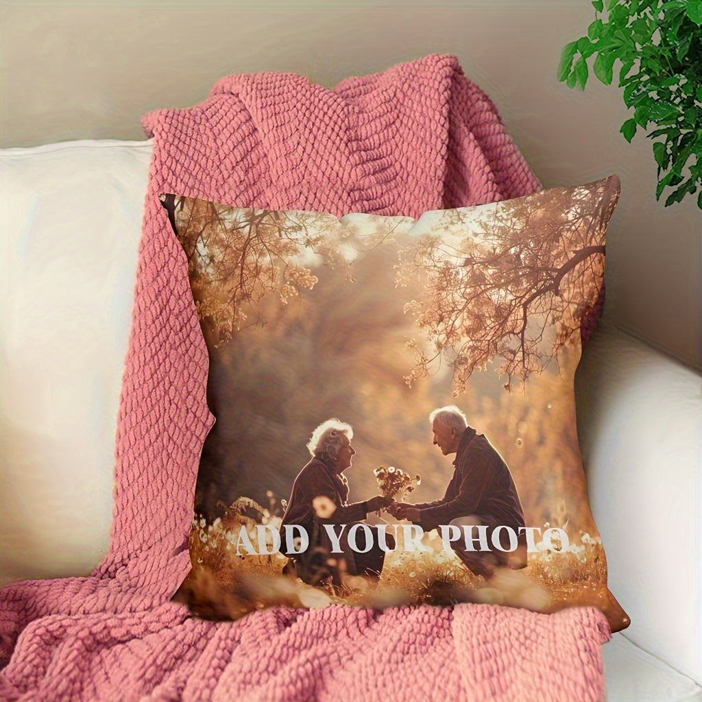 Customize your space with a personalized photo pillow cover measuring 45.72x45.72 cm. Made with soft and durable polyester, this machine washable cover is perfect for enhancing the decor of your bedroom or living room. It also makes an ideal gift for