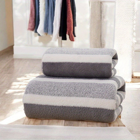 Gray LDQ Ultra-Soft & Quick-Dry Striped Bath Towel - Hypoallergenic and Gentle on Skin - Perfect for Home, Pool, and Care