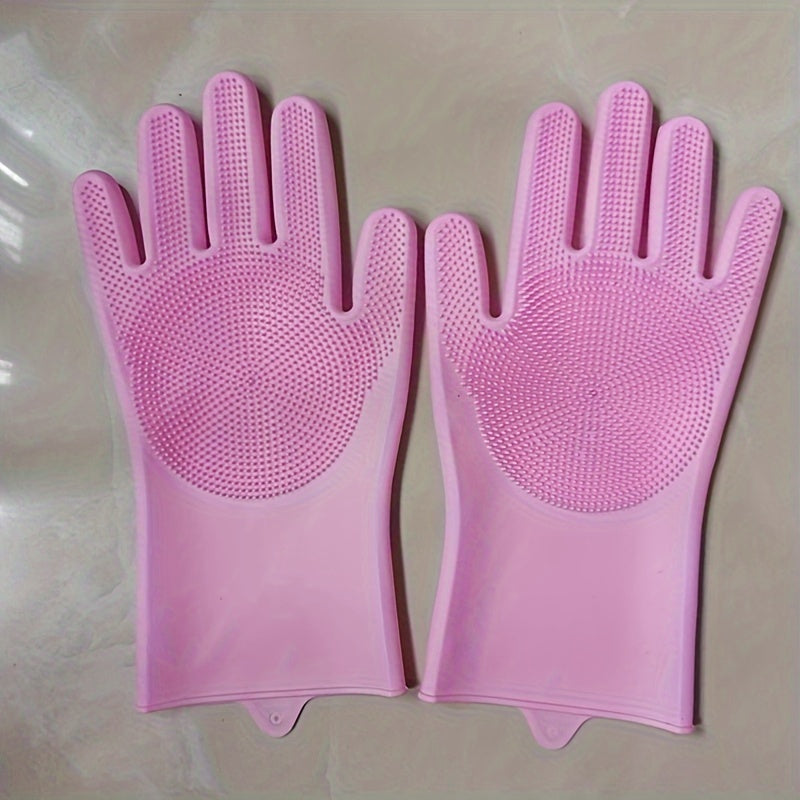 One Pair of Waterproof Silicone Dishwashing Gloves for Kitchen, Bathroom, and Bedroom - Heat Resistant, Non-Slip Grip, Alcohol-Free