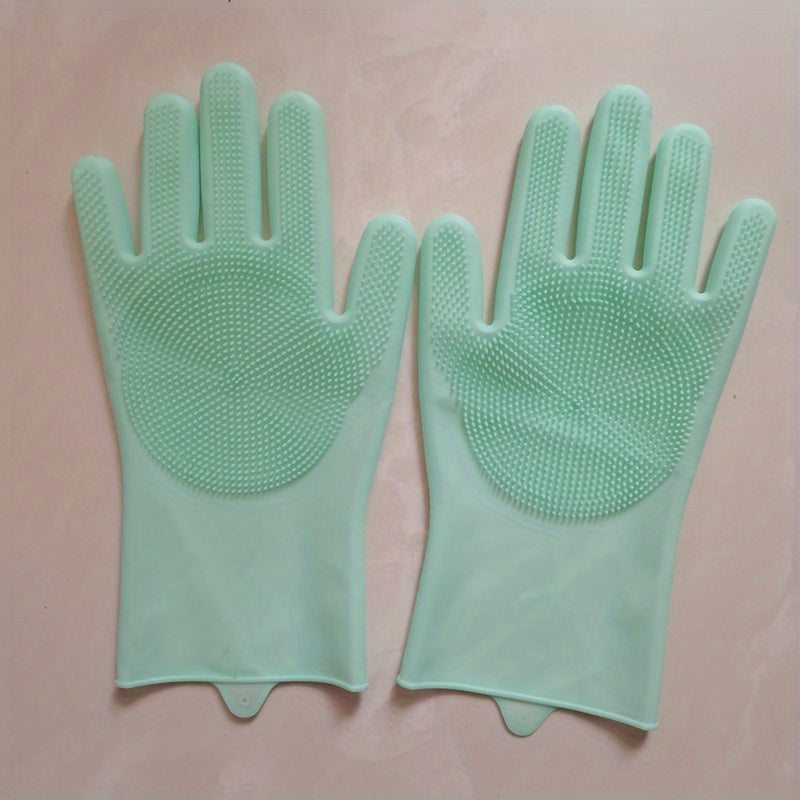 One Pair of Waterproof Silicone Dishwashing Gloves for Kitchen, Bathroom, and Bedroom - Heat Resistant, Non-Slip Grip, Alcohol-Free