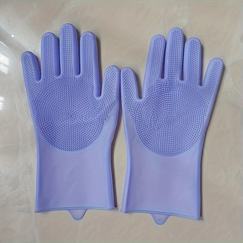 One Pair of Waterproof Silicone Dishwashing Gloves for Kitchen, Bathroom, and Bedroom - Heat Resistant, Non-Slip Grip, Alcohol-Free