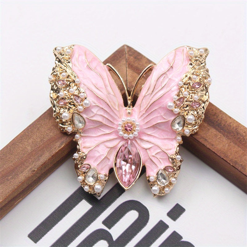 Stylish Butterfly Brooch with Rhinestones and Enamel, Fashionable Insect Pin, Unique Clothing Accessory for Women, Luxurious Design, Irregular Shape, Novelty Theme, Faux Butterfly Design