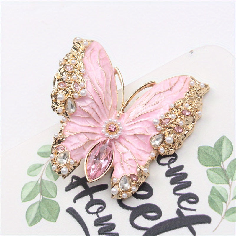 Stylish Butterfly Brooch with Rhinestones and Enamel, Fashionable Insect Pin, Unique Clothing Accessory for Women, Luxurious Design, Irregular Shape, Novelty Theme, Faux Butterfly Design