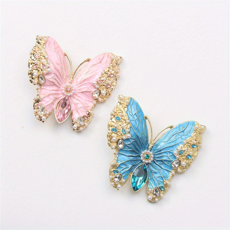 Stylish Butterfly Brooch with Rhinestones and Enamel, Fashionable Insect Pin, Unique Clothing Accessory for Women, Luxurious Design, Irregular Shape, Novelty Theme, Faux Butterfly Design