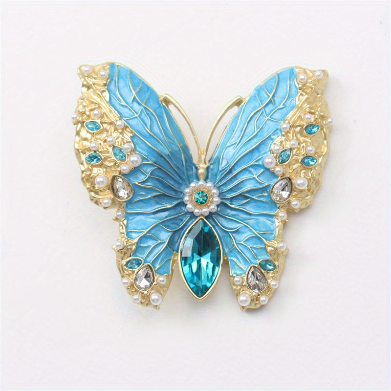 Stylish Butterfly Brooch with Rhinestones and Enamel, Fashionable Insect Pin, Unique Clothing Accessory for Women, Luxurious Design, Irregular Shape, Novelty Theme, Faux Butterfly Design