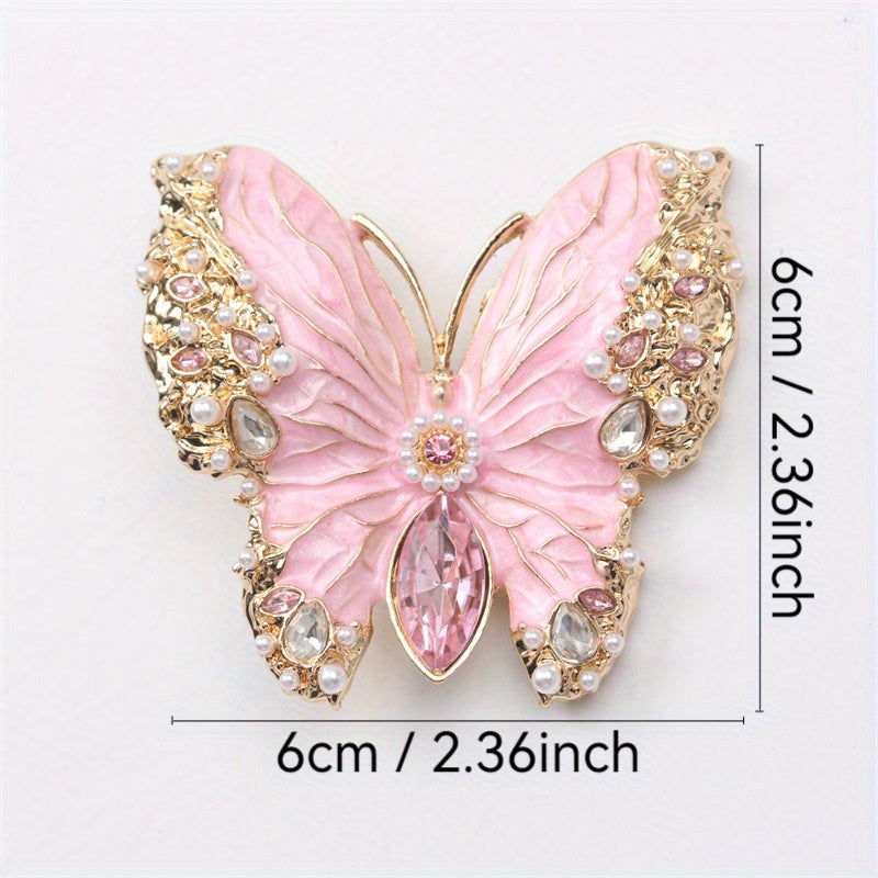 Stylish Butterfly Brooch with Rhinestones and Enamel, Fashionable Insect Pin, Unique Clothing Accessory for Women, Luxurious Design, Irregular Shape, Novelty Theme, Faux Butterfly Design