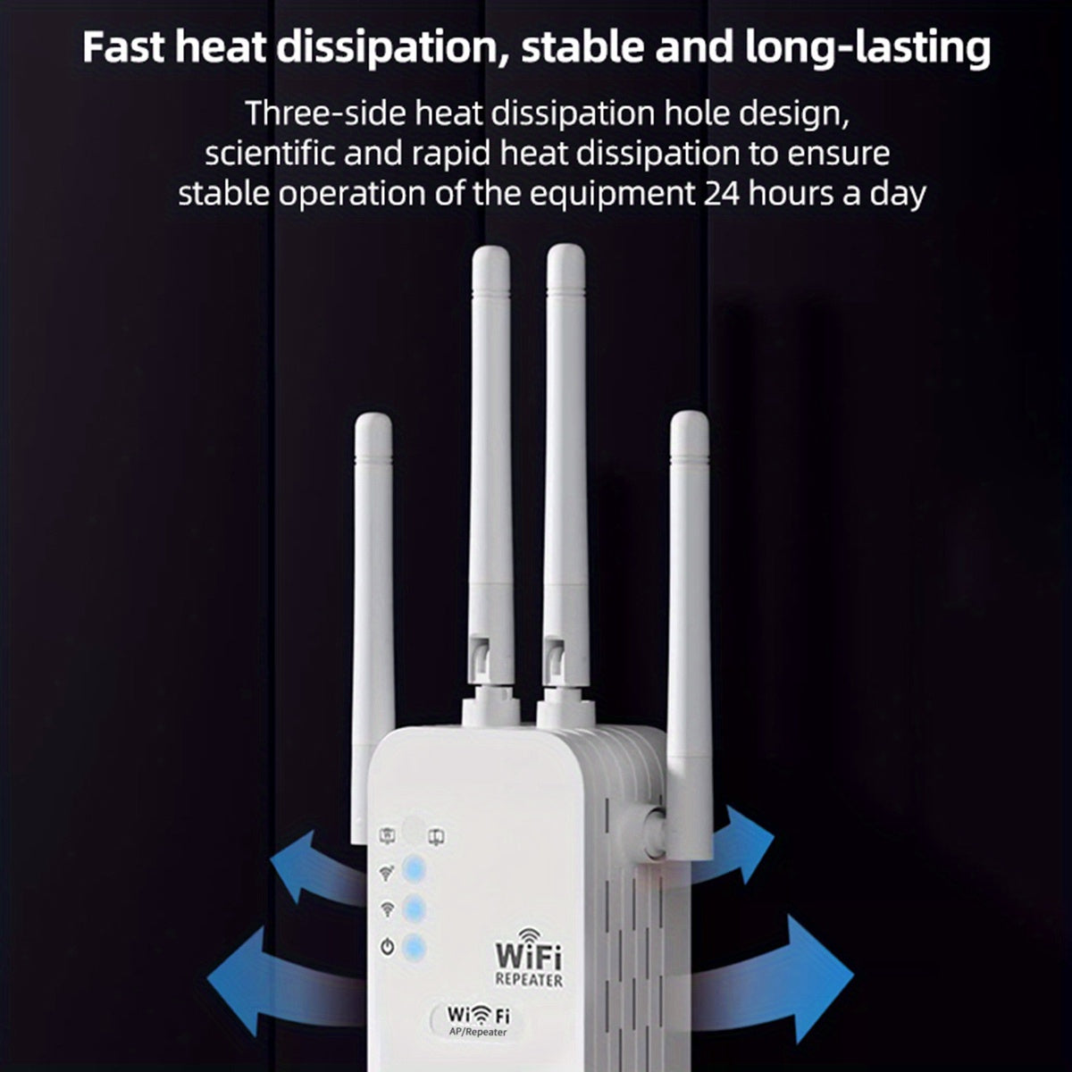 OEKE WiFi Booster: 1200Mbps Dual-Band, 2.4 & 5GHz, Connects 35 Devices, 4 Antennas, 360° Coverage, Ethernet Port, One-Click Setup, Non-Waterproof, European Standard Plug.