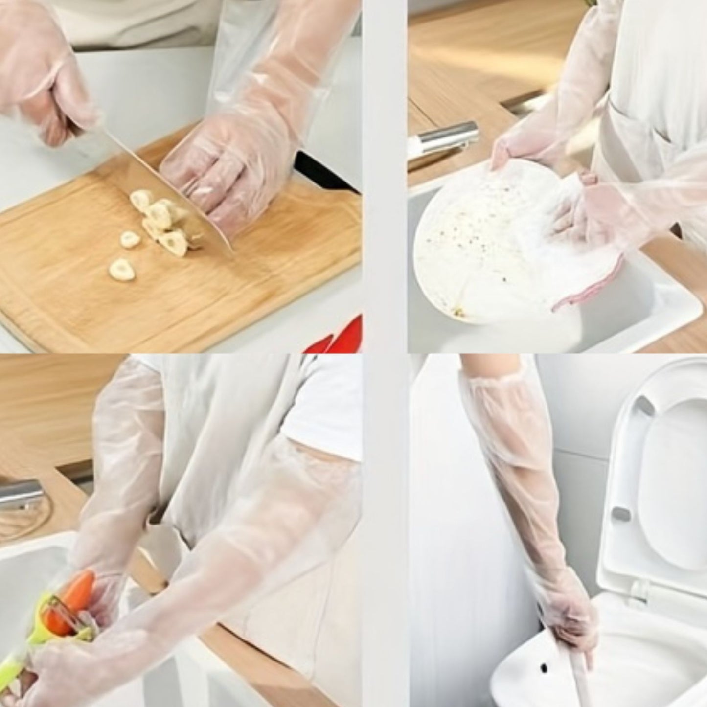 Get 20 sets of long kitchen cleaning gloves that are waterproof, oil-resistant, and durable. These comfortable plastic gloves are perfect for dishwashing, cleaning, and gardening, and they are made from alcohol-free materials.