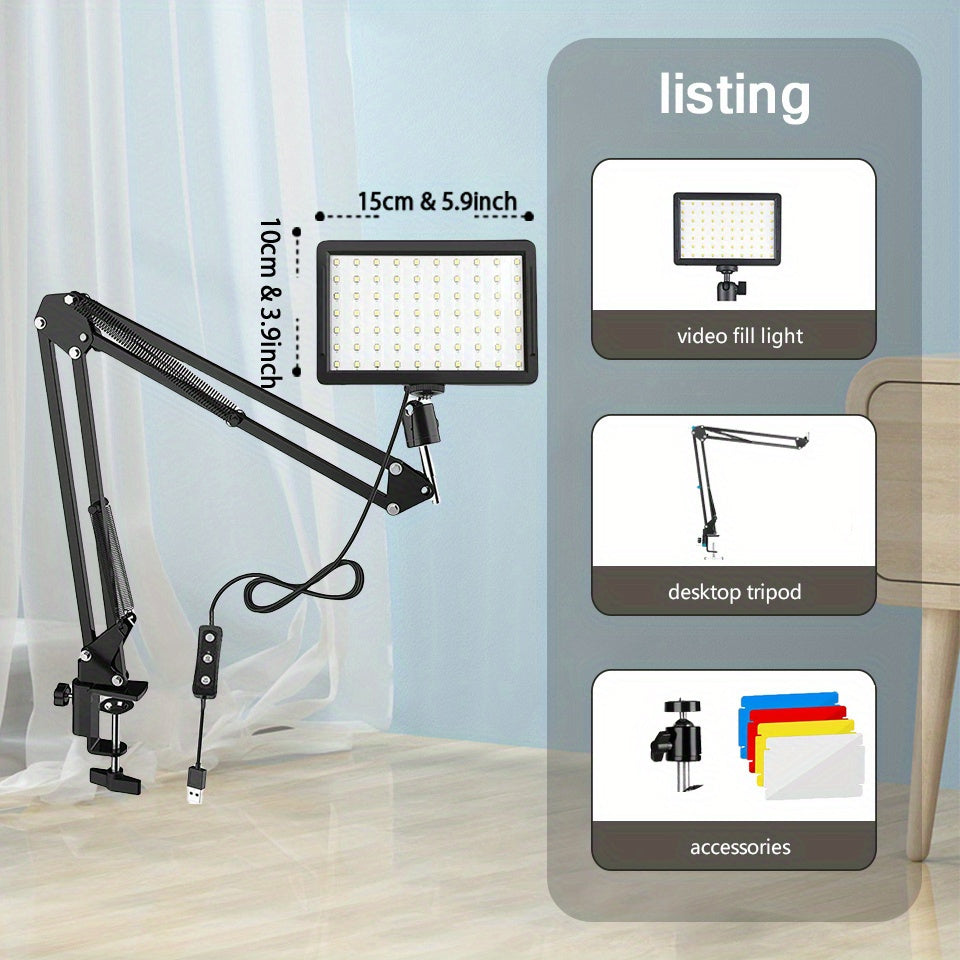 2-Pack RGB LED Video Fill Light Kit with Scissor Arm Stand, USB Powered, Durable Stainless Steel Construction