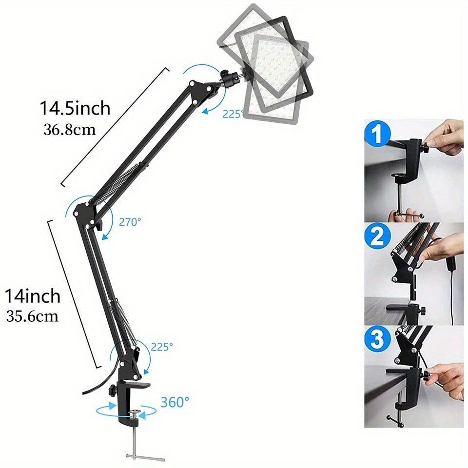 2-Pack RGB LED Video Fill Light Kit with Scissor Arm Stand, USB Powered, Durable Stainless Steel Construction