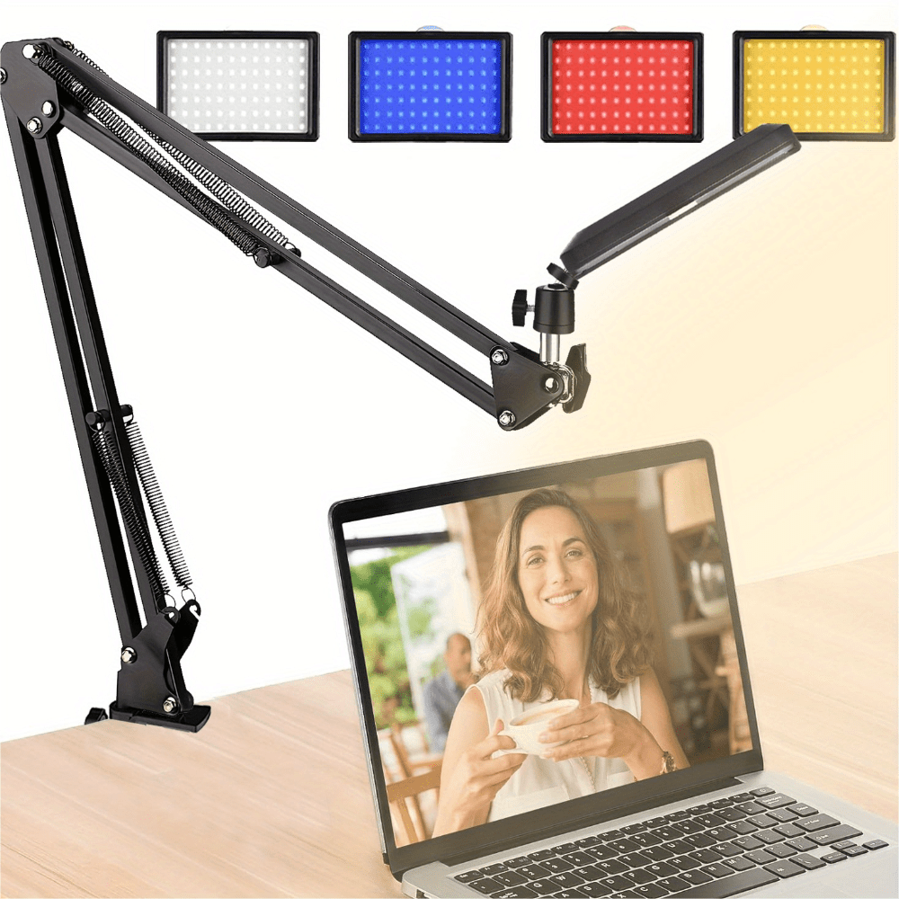 2-Pack RGB LED Video Fill Light Kit with Scissor Arm Stand, USB Powered, Durable Stainless Steel Construction