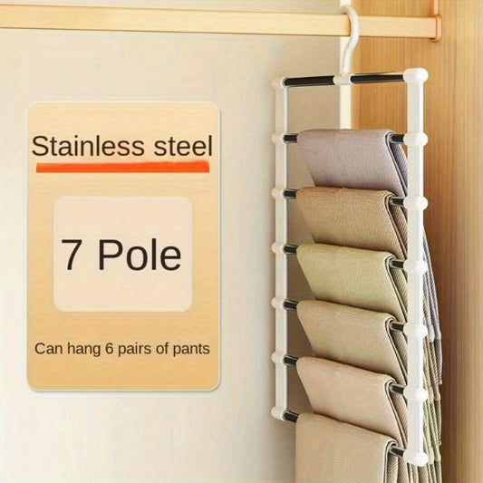 2 Space-Saving Foldable Pants Hangers - Stainless Steel Closet Organizer for Jeans, Leggings & Trousers, Ideal for Shopping Malls and Retail Stores.