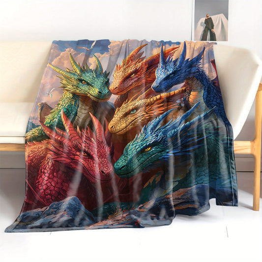 Soft and cozy, this all-season mid-century style Fantasy Dragons flannel fleece throw blanket is perfect for adding a touch of magic to any room. Made from high-quality polyester, this knitted blanket features a digital print in multiple colors. With a