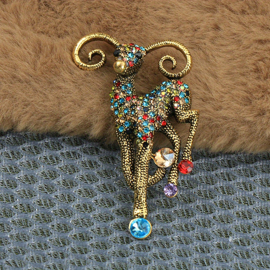 Stunning Antelope Pin adorned with Glittering Rhinestones - Ideal for Holiday and Seasonal Fashion, great for Fall and Winter.