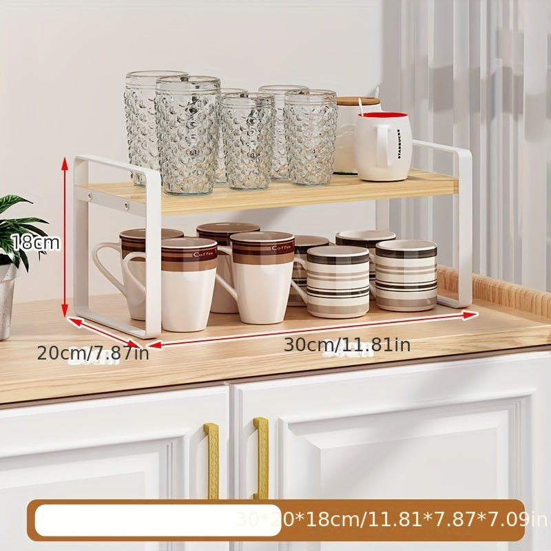 High-Density Fiberboard Desktop Organizer for Tea & Glass Cups: Multi-Tier Wooden Cup Holder for Home Office Cabinet Storage; Ideal Desktop Storage Rack for Water Cups.