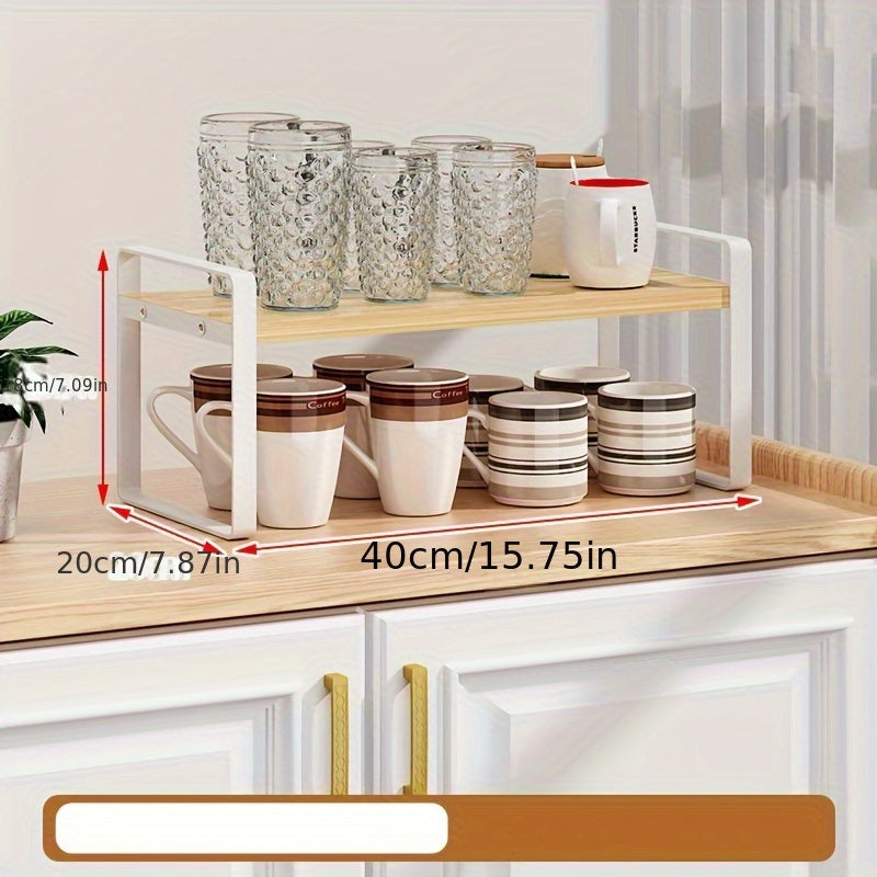 High-Density Fiberboard Desktop Organizer for Tea & Glass Cups: Multi-Tier Wooden Cup Holder for Home Office Cabinet Storage; Ideal Desktop Storage Rack for Water Cups.