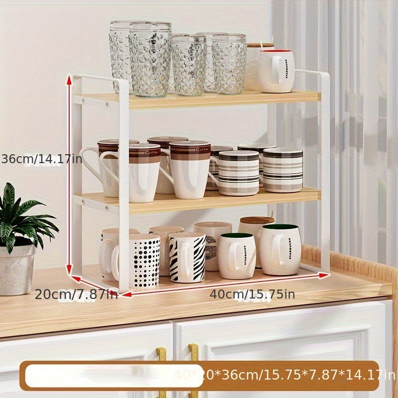 High-Density Fiberboard Desktop Organizer for Tea & Glass Cups: Multi-Tier Wooden Cup Holder for Home Office Cabinet Storage; Ideal Desktop Storage Rack for Water Cups.