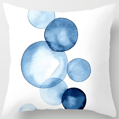 Blue geometric pattern throw pillow cover made of 100% polyester with zip closure. Hand washable, perfect for home and sofa decor. *Pillow not included.