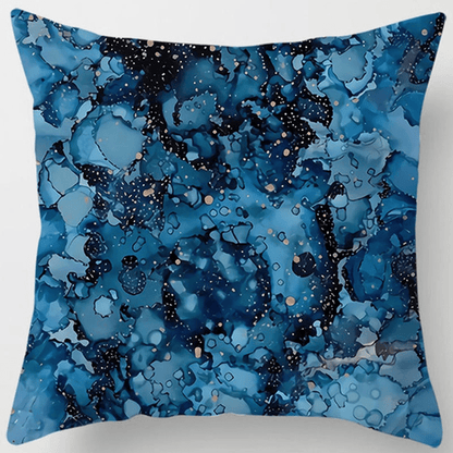 Blue geometric pattern throw pillow cover made of 100% polyester with zip closure. Hand washable, perfect for home and sofa decor. *Pillow not included.