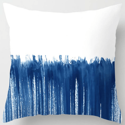 Blue geometric pattern throw pillow cover made of 100% polyester with zip closure. Hand washable, perfect for home and sofa decor. *Pillow not included.