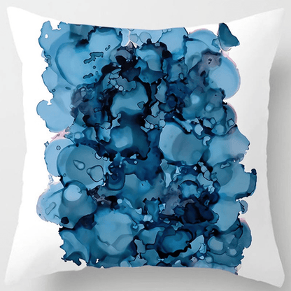 Blue geometric pattern throw pillow cover made of 100% polyester with zip closure. Hand washable, perfect for home and sofa decor. *Pillow not included.