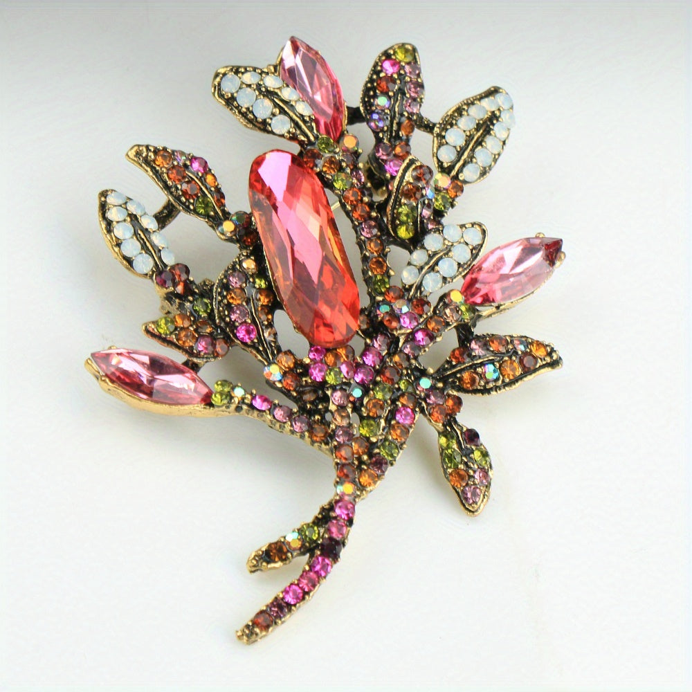 Stylish Brooch with Vintage Charm: Rhinestones & Enamel Flower - Ideal Holiday Present