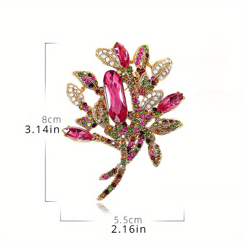 Stylish Brooch with Vintage Charm: Rhinestones & Enamel Flower - Ideal Holiday Present