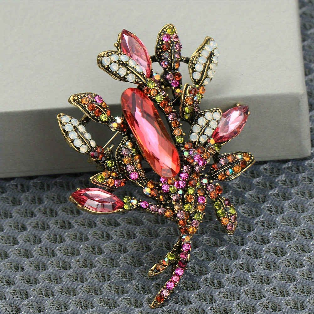 Stylish Brooch with Vintage Charm: Rhinestones & Enamel Flower - Ideal Holiday Present