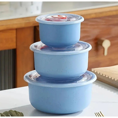 These wheat straw preservation bowls come in a set of three, perfect for storing vegetables, fruits, and dry foods. The microwave-safe round lunch boxes feature lidded sealed storage, making them suitable for on-the-go meals. Ideal for cafeterias